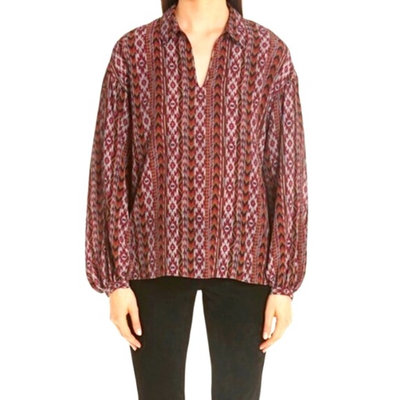 Lafayette 148 New York Tops | Lafayette 148 New York Delora Southwestern Print Silk Blouse Med. | Color: Black/Orange | Size: M | Kekelady's Closet